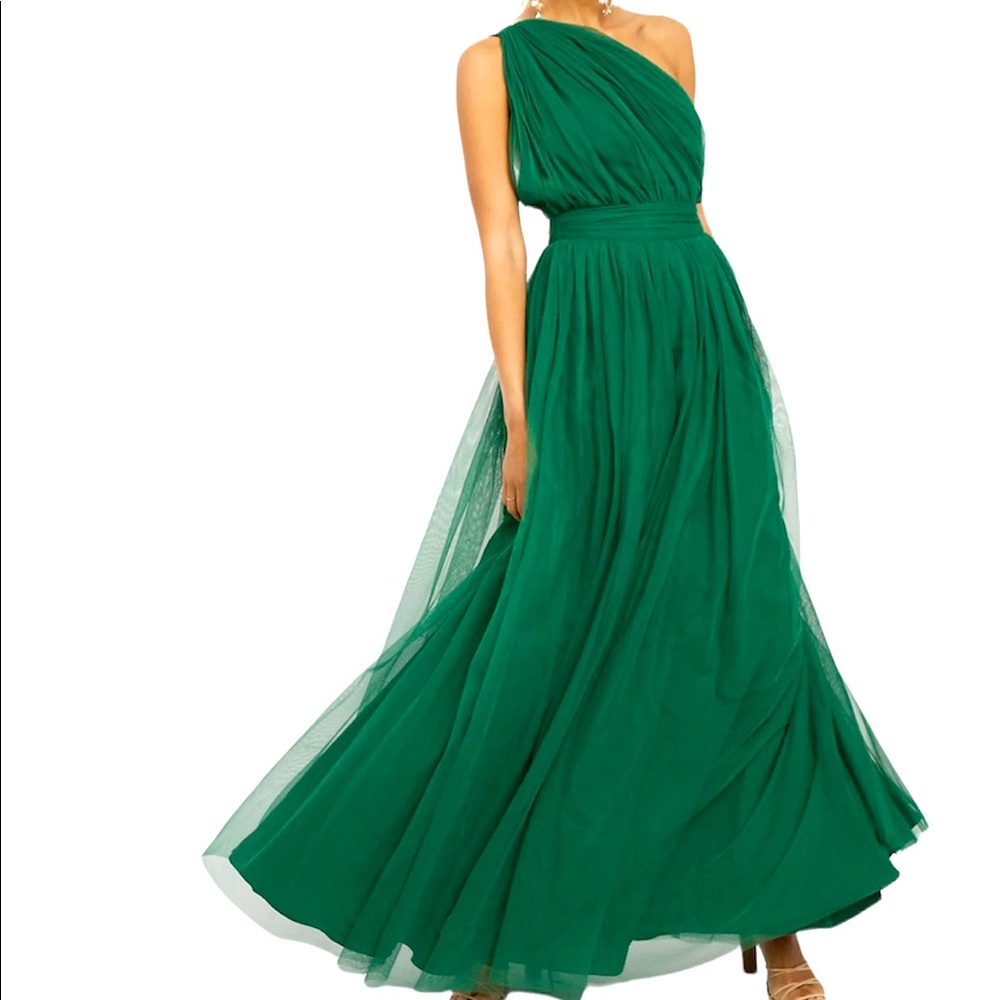 ASOS Green One-Shoulder Tulle Maxi Dress